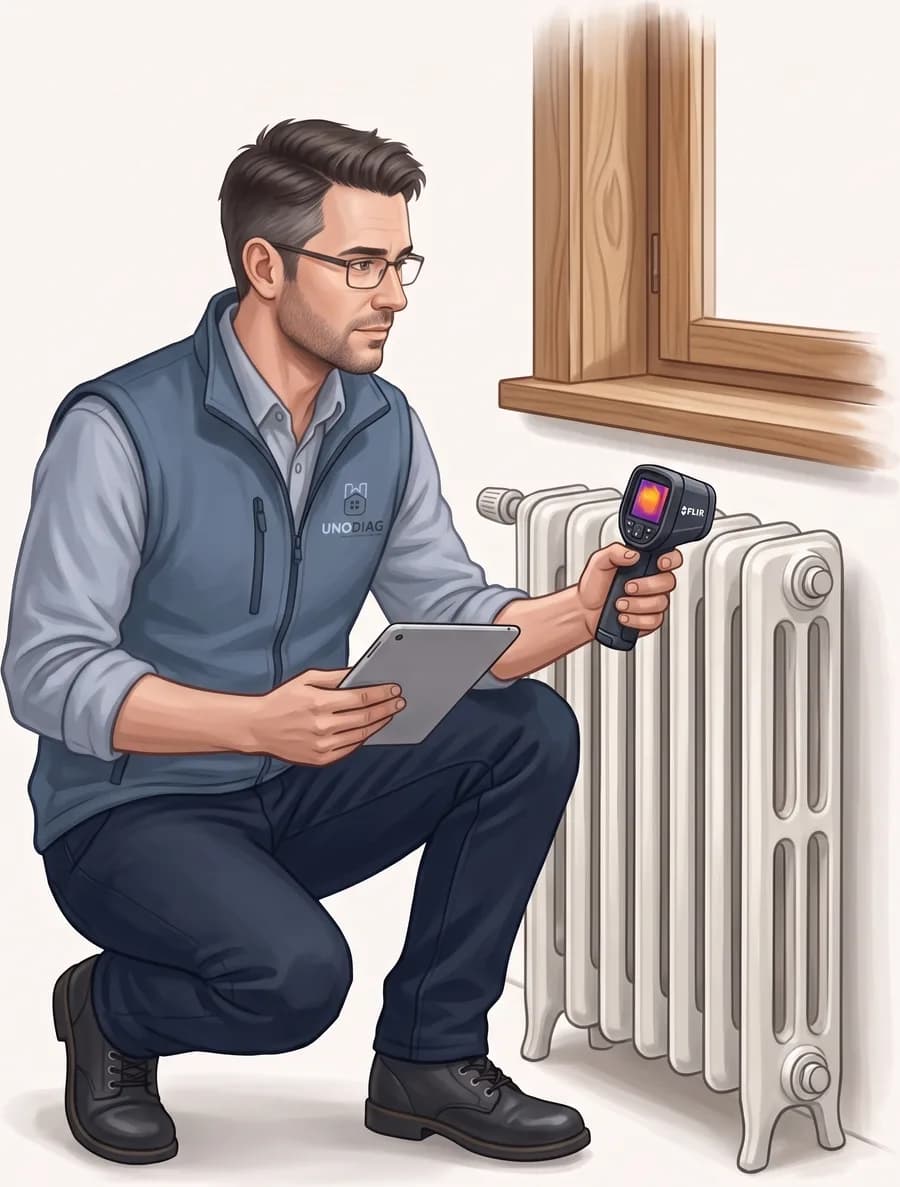 Hugo relève un radiateur et une fenêtre à la caméra thermique